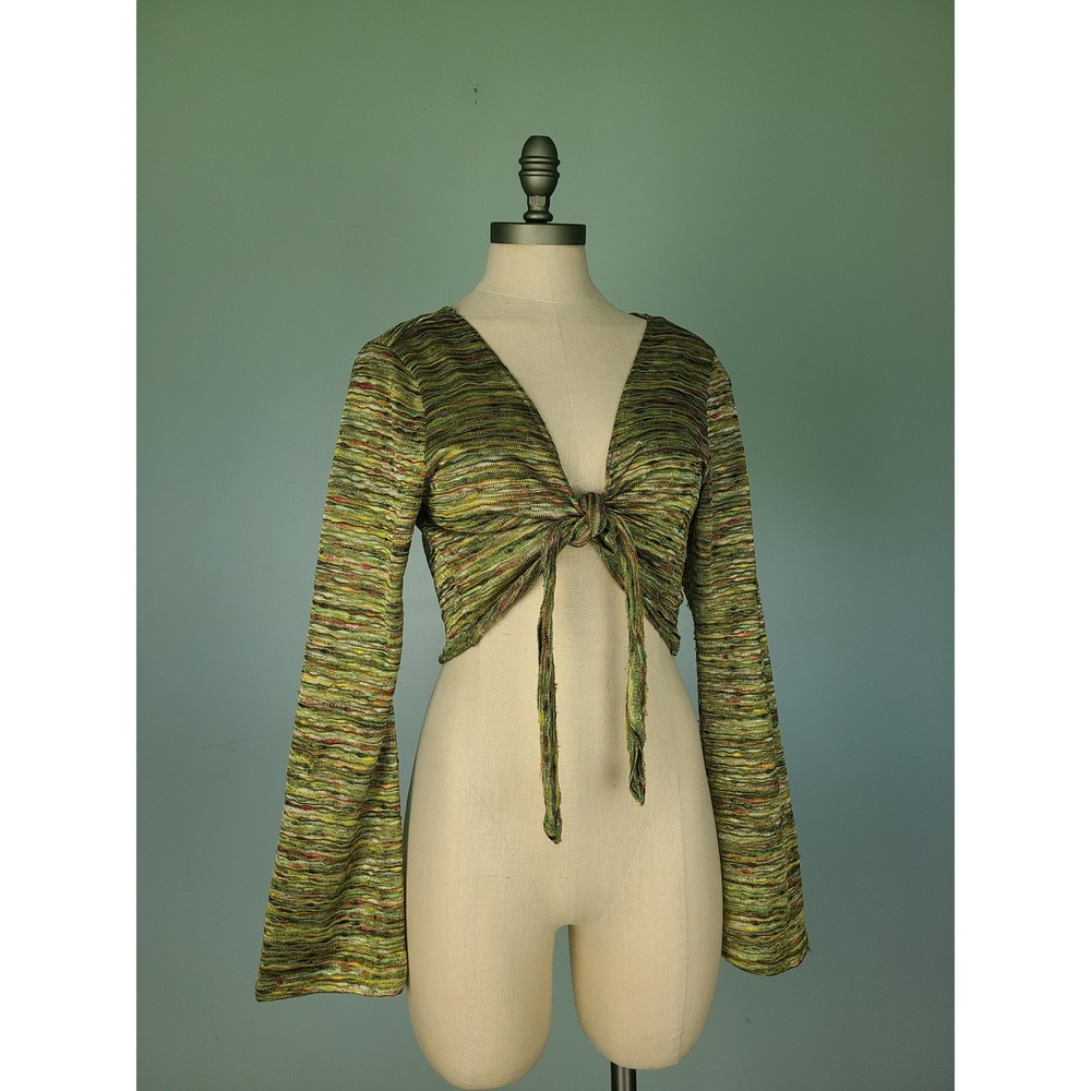 Y2K Fashion Bug Sz L Bolero Top Green Bell Flare Sleeves Fairycore Whimsical